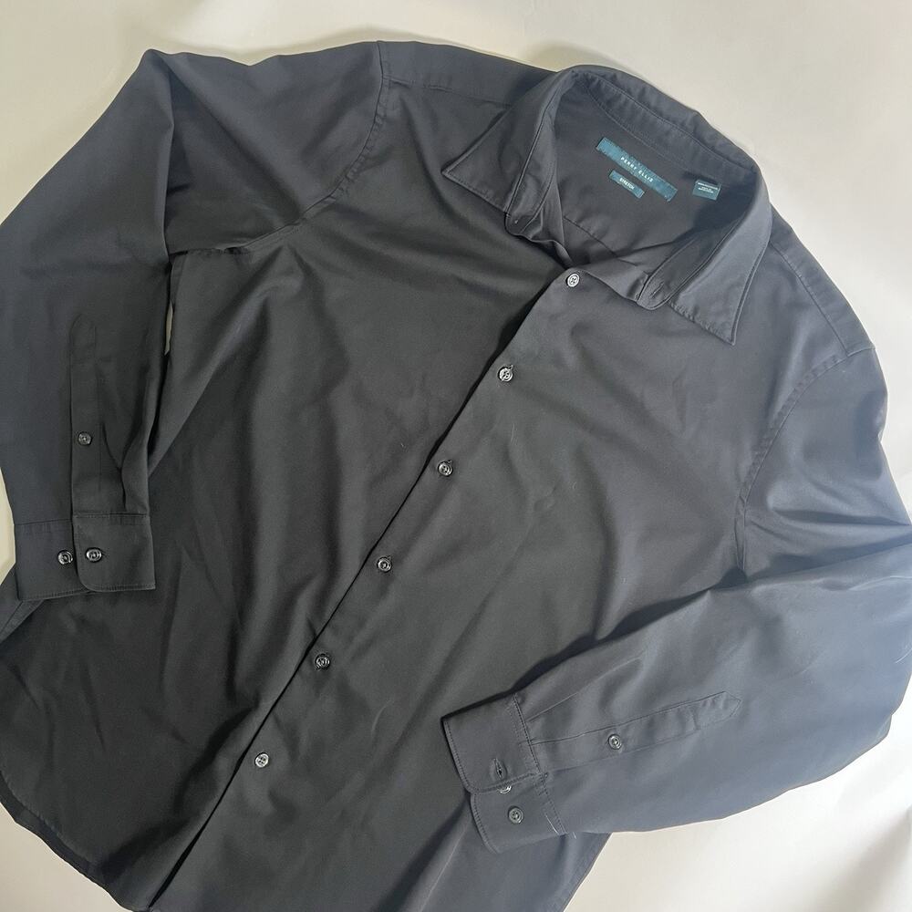 Perry Ellis Men's Black Solid Woven Stretch Button-Up Shirt Long Sleeve L - Picture 2 of 9